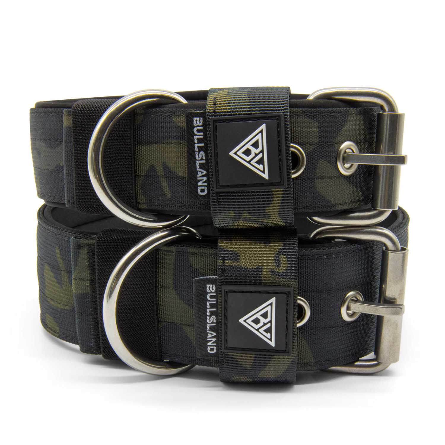 Breites Nylonhalsband mit Edelstahl Dornschließe in camouflage von Bullsland Dogwear