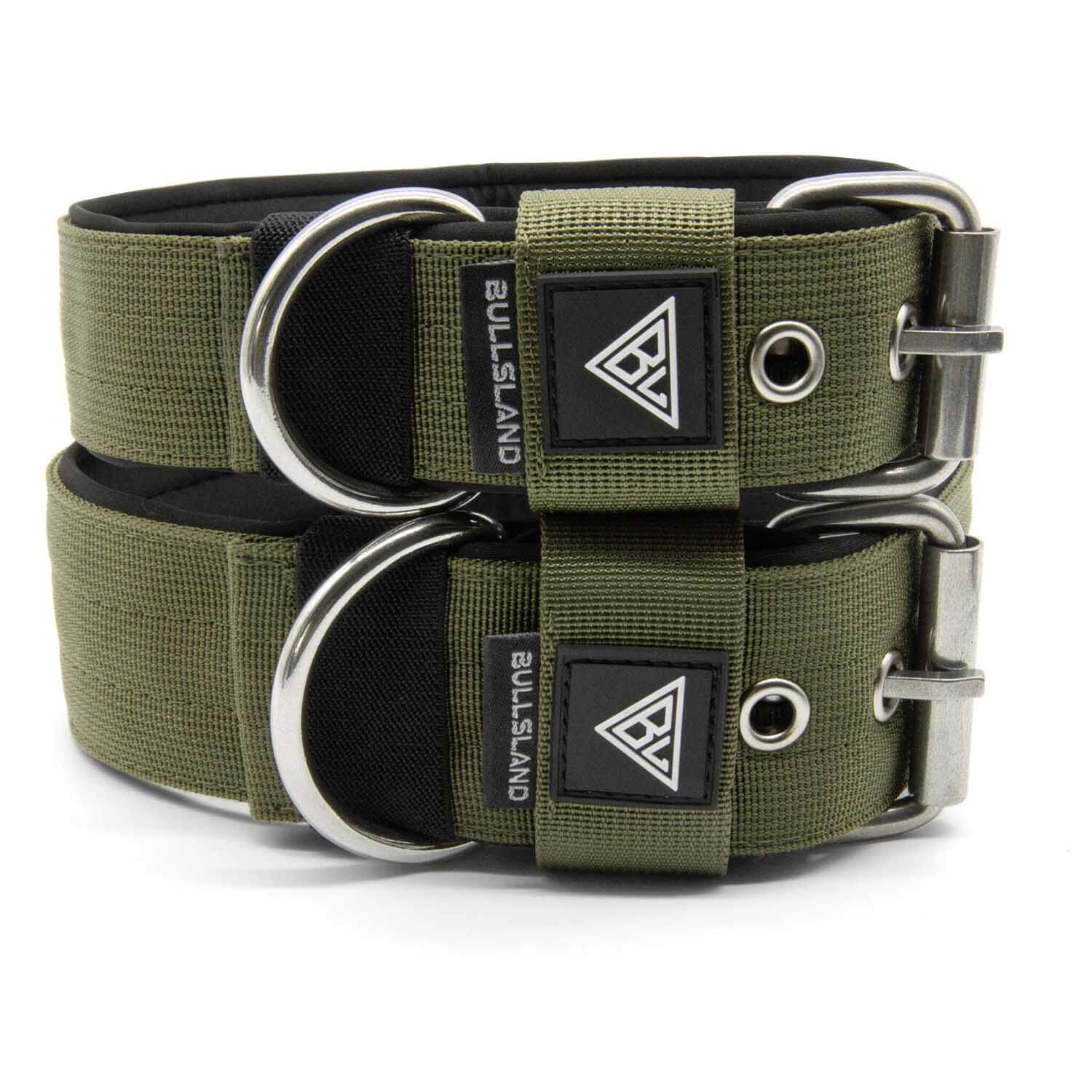 Zwei breite Nylonhalsbänder mit Edelstahl Dornschließe von Bullsland Dogwear