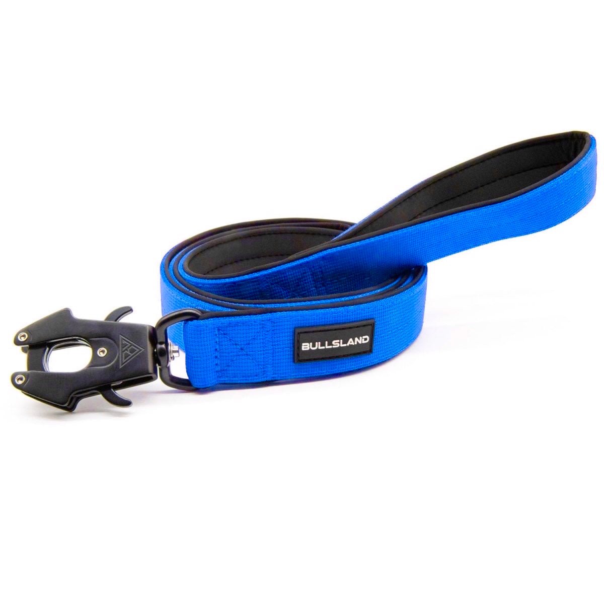 Taktische Hundeleine in Blau mit gepolsterter Handschlaufe und Sicherheitsverschluss.