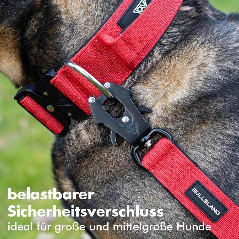 Belastbarer Sicherheitsverschluss der roten Hundeleine, ideal für große Hunde.