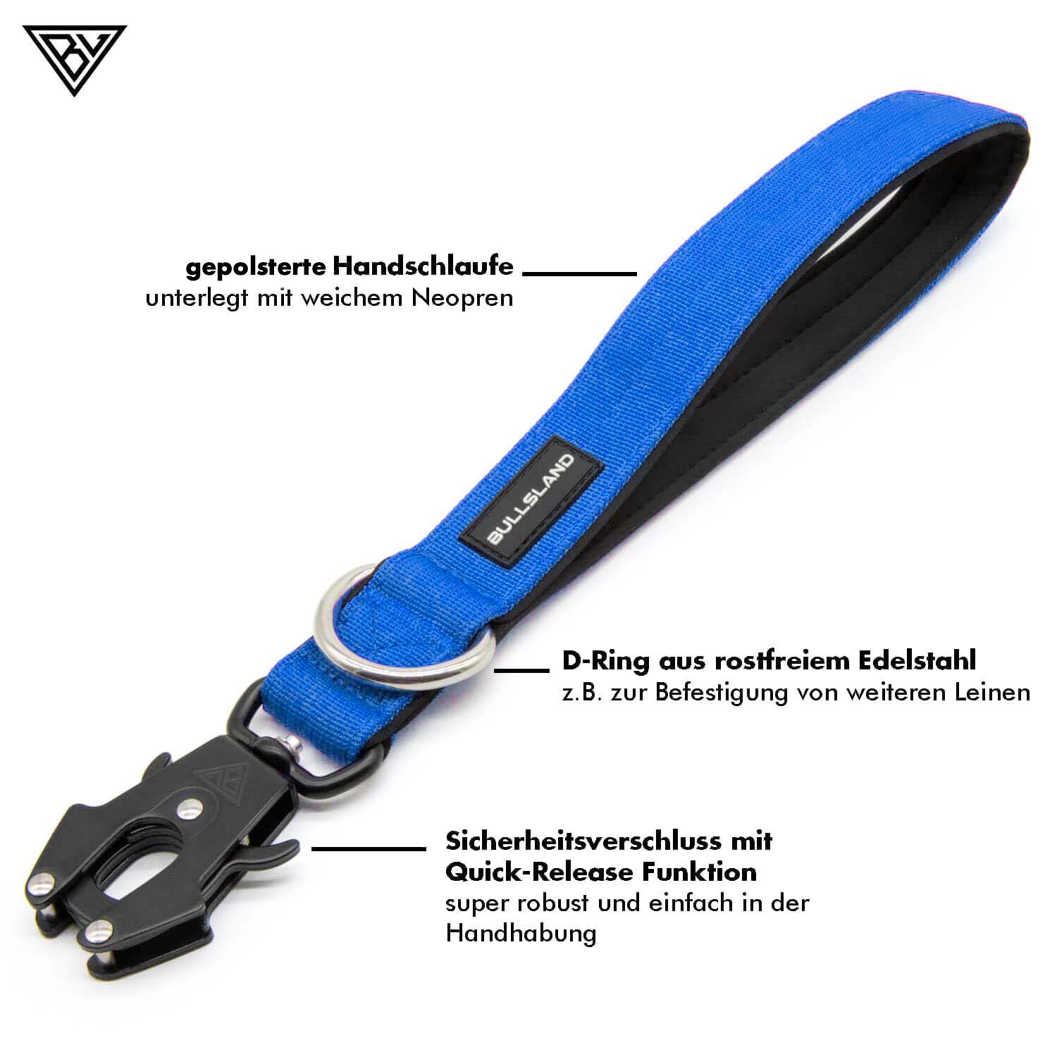 Kurzführer / Kurzleine mit Sicherheitsverschluss und Handschlaufe - 30cm - Blau