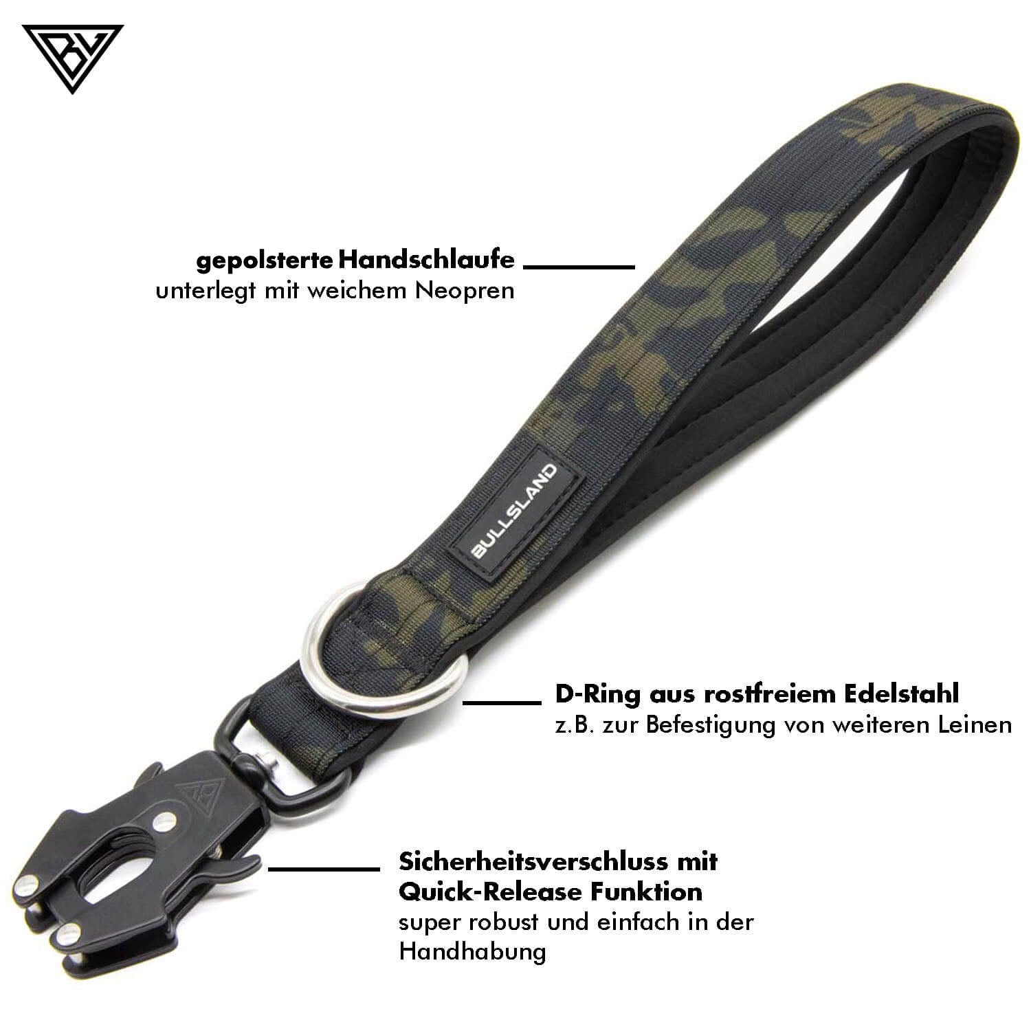 Kurzleine mit Sicherheitsverschluss in Camouflage. und deren Vorteile