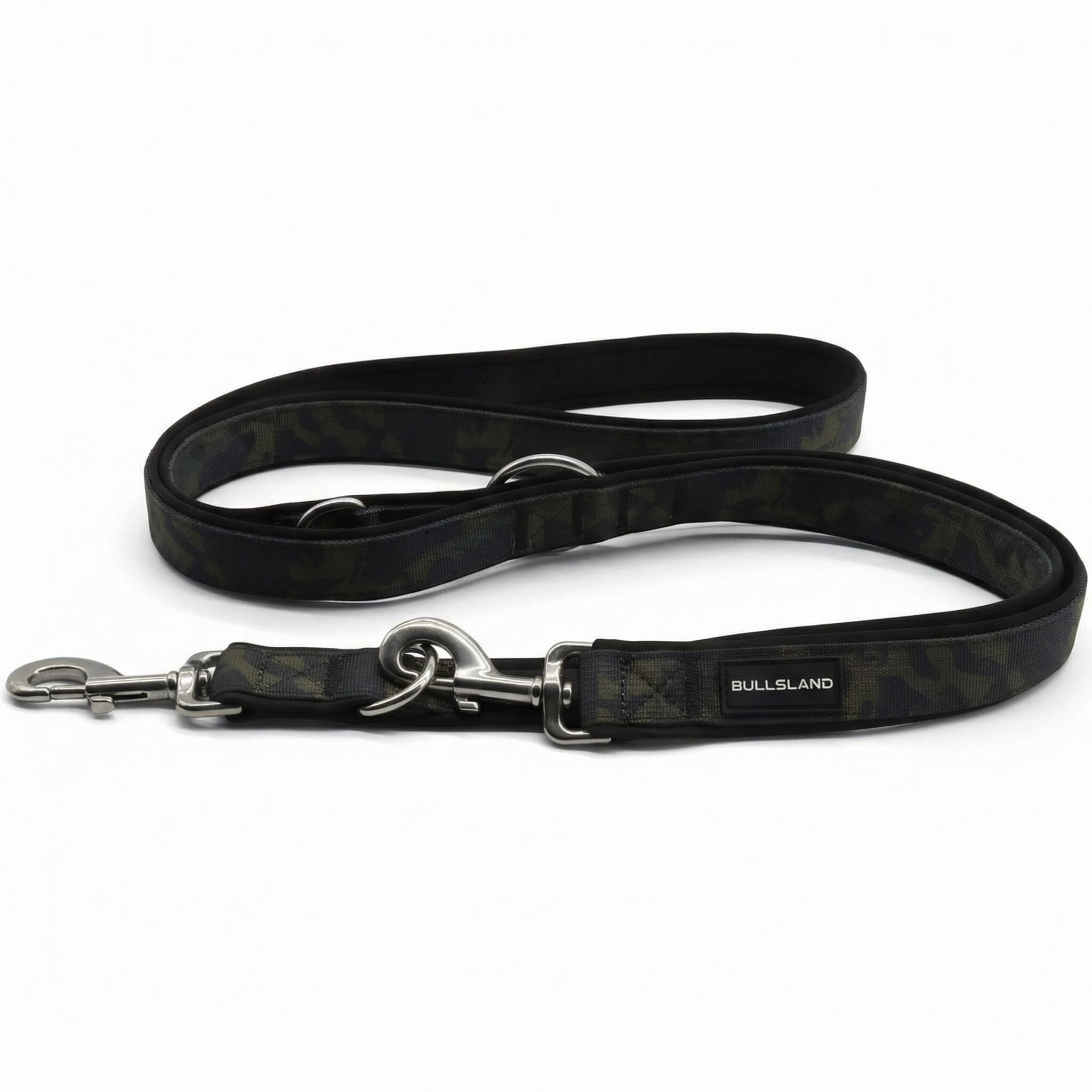 Hundeleine mit Edelstahl Karabiner- 3-fach verstellbar – mit Neoprenpolster - Black Camo