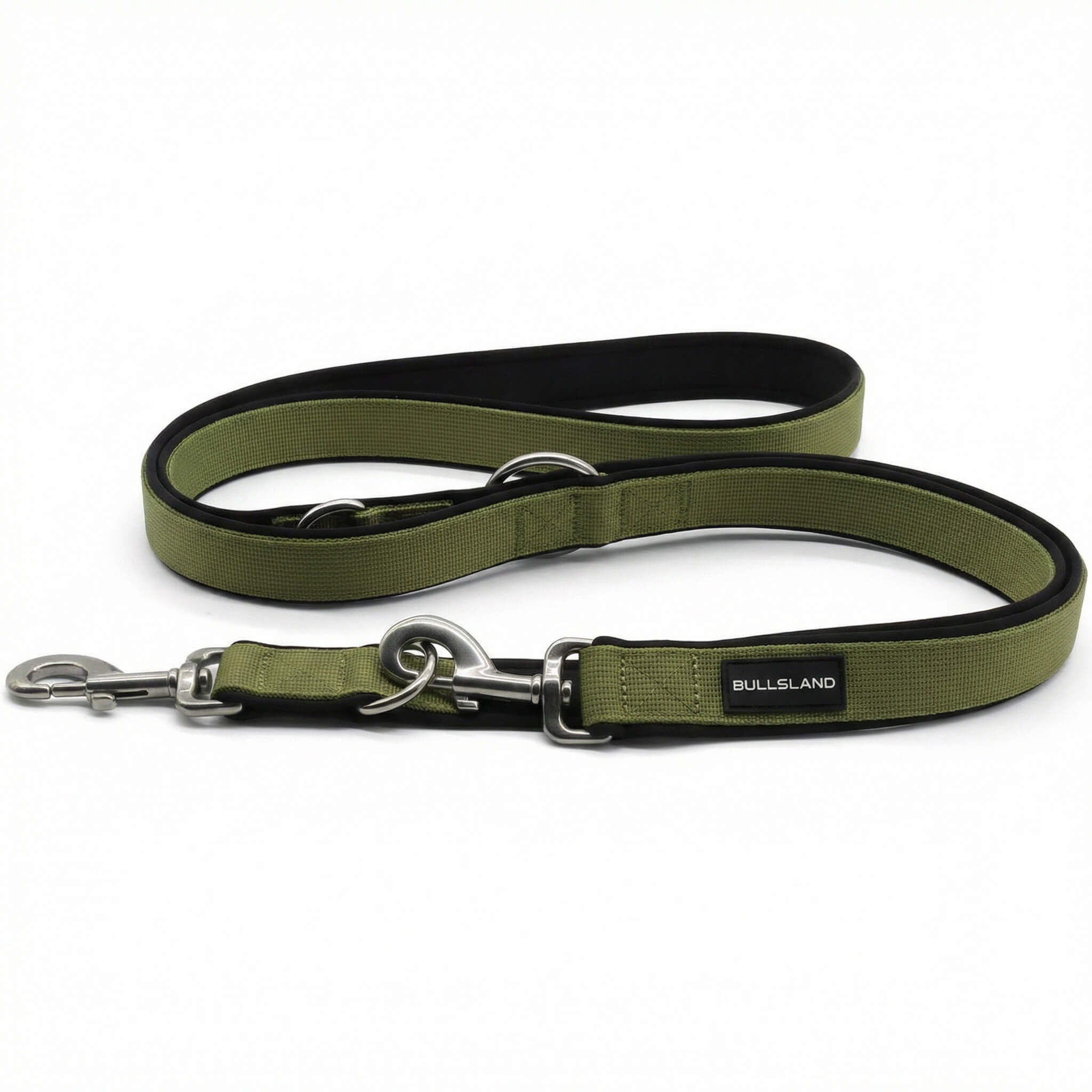 Hundeleine mit Edelstahl Karabiner- 3-fach verstellbar – mit Neoprenpolster -Navy Green