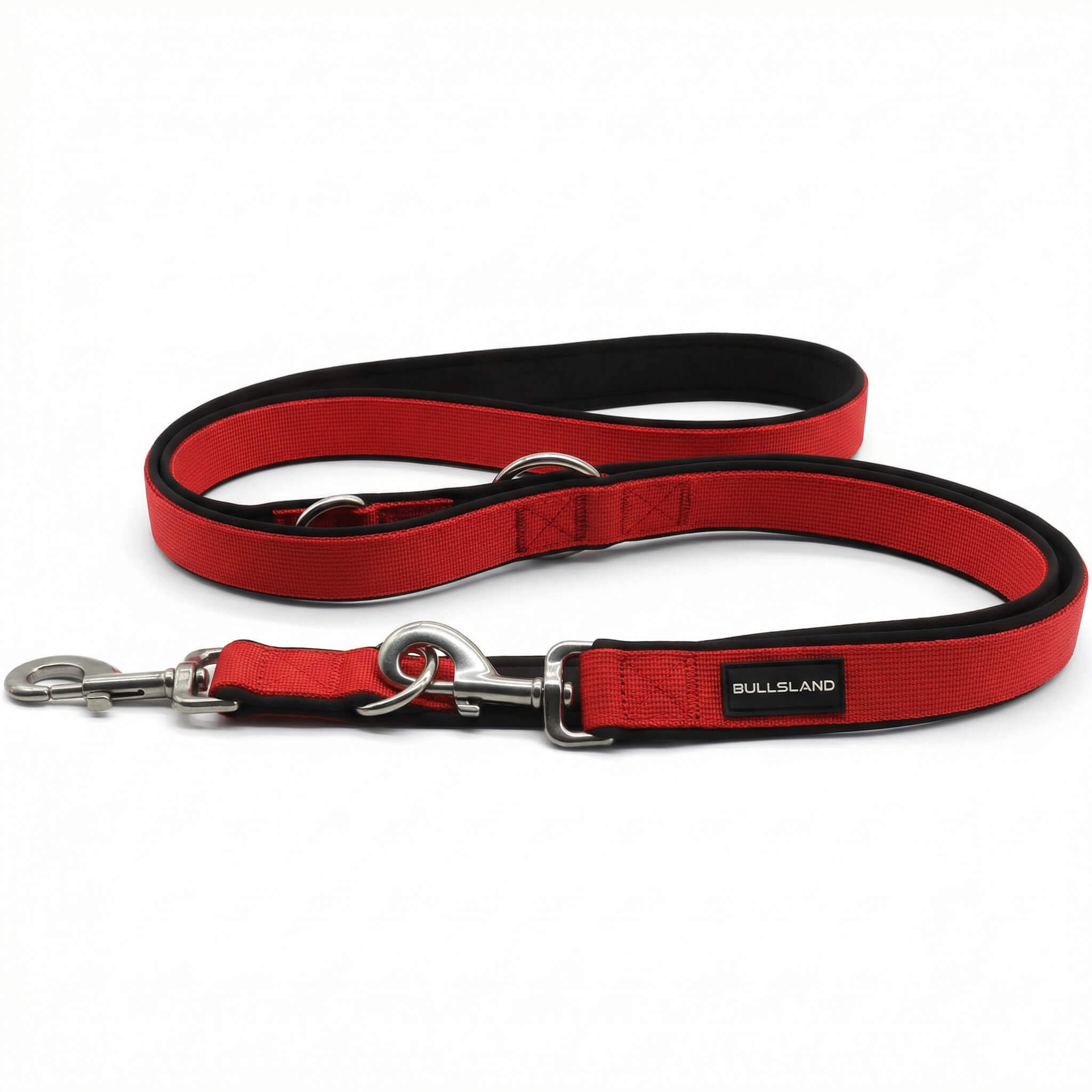 Hundeleine mit Edelstahl Karabiner- 3-fach verstellbar – mit Neoprenpolster -Rot