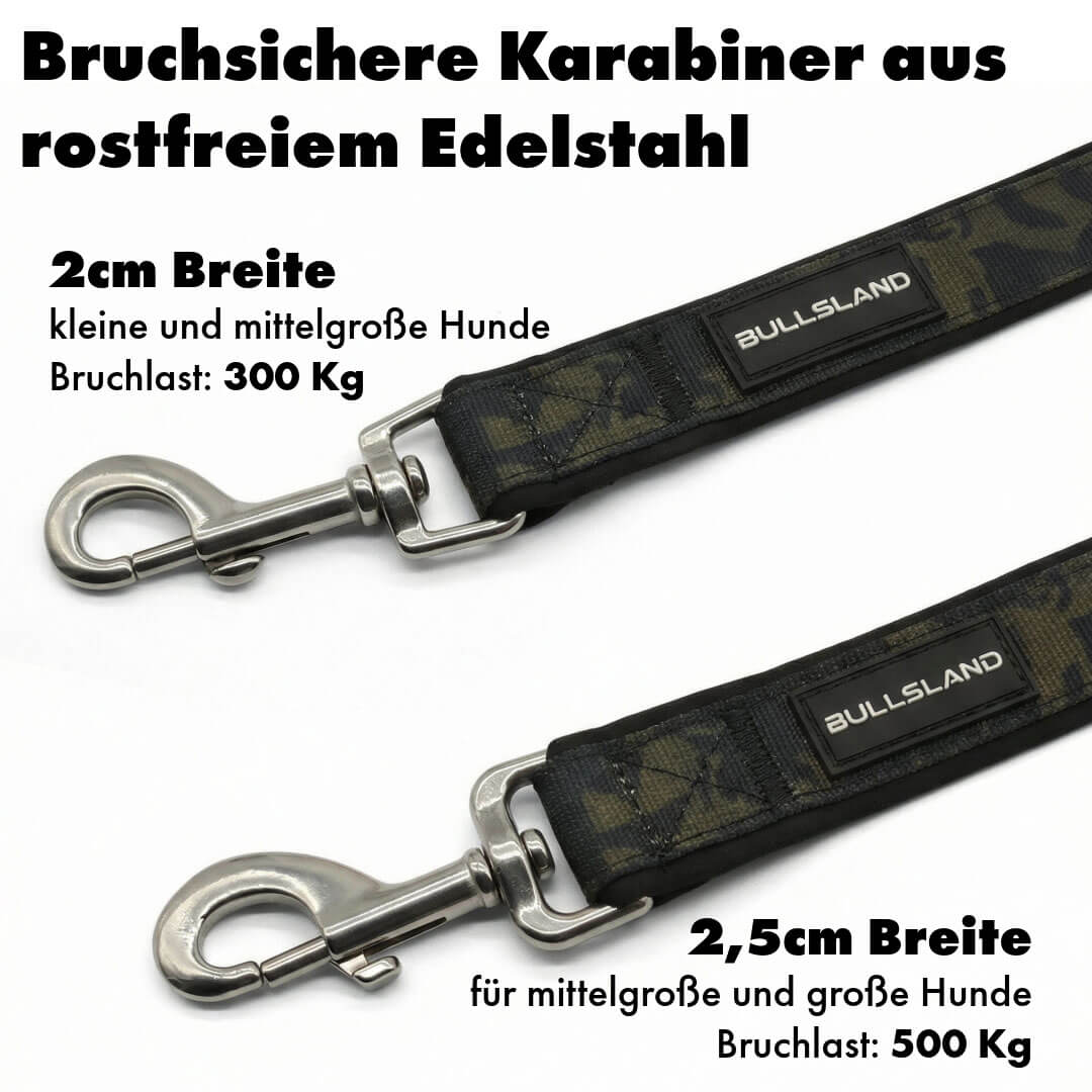 Hondenriem met roestvrijstalen karabijnhaak - 3-voudig verstelbaar - met neopreen vulling - Zwart camouflage