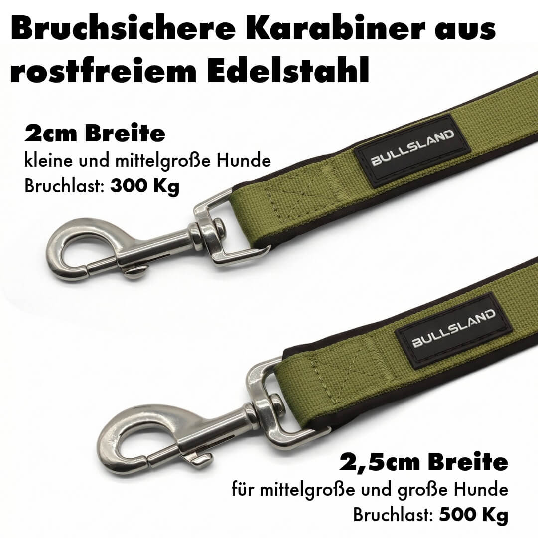 Hundeleine mit Edelstahl Karabiner- 3-fach verstellbar – mit Neoprenpolster - Navy Green