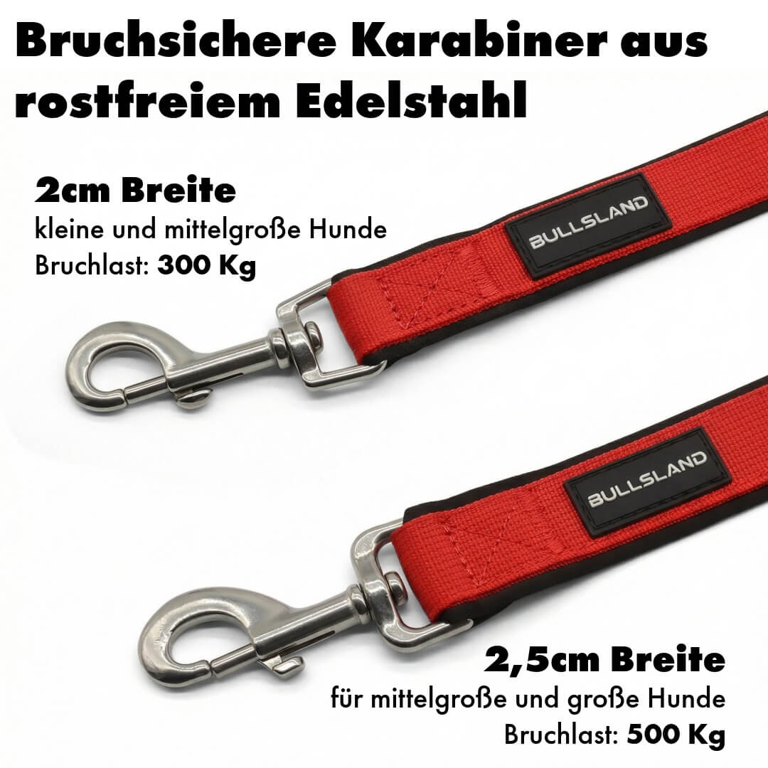 Hundeleine mit Edelstahl Karabiner- 3-fach verstellbar – mit Neoprenpolster - Rot