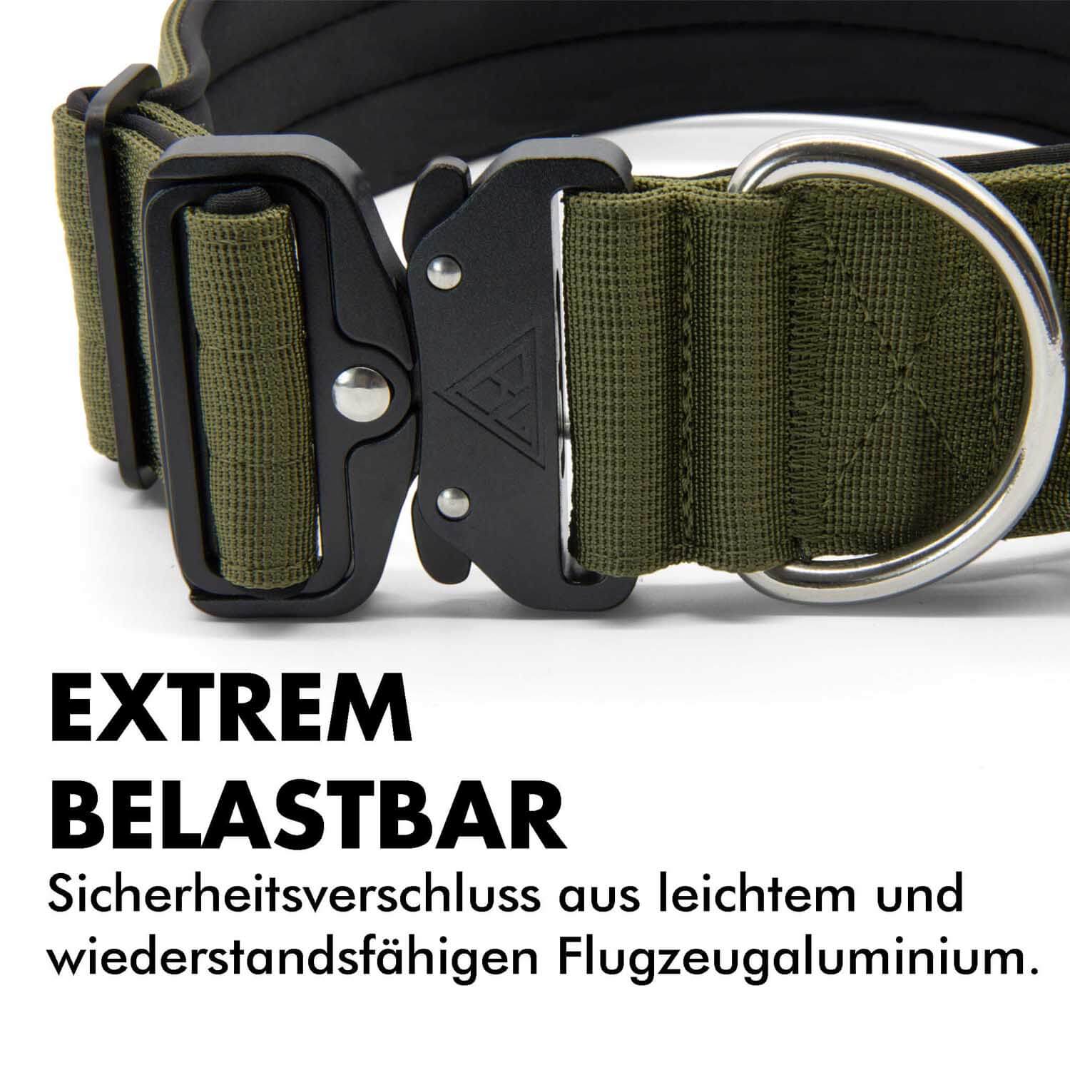Sicherheitsverschluss vom taktischen Hundehalsband in Khaki von Bullsland Dogwear.