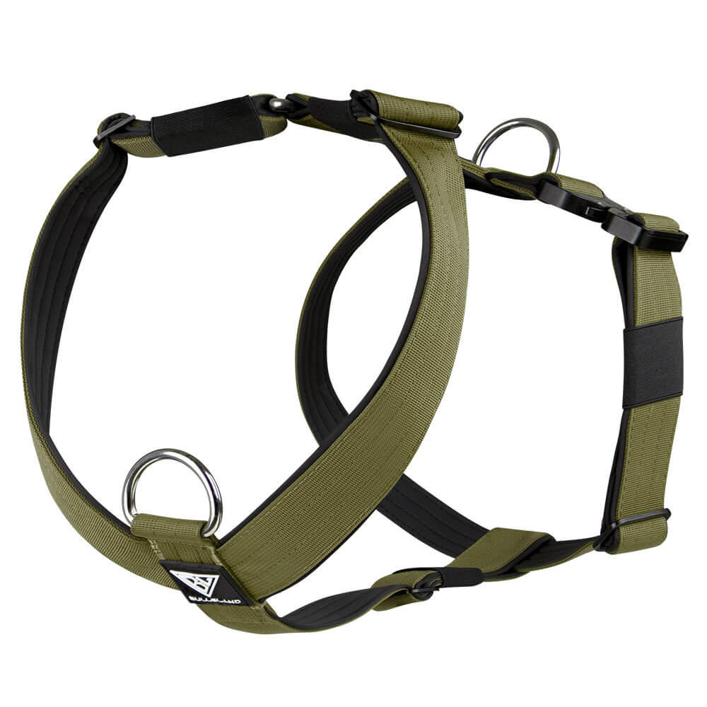 Taktisches Y-Geschirr in Navy Green mit robustem Design und D-Ring.