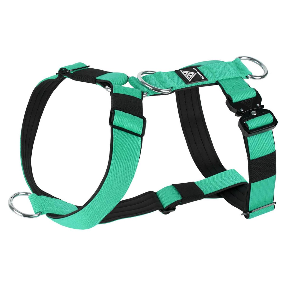 Verstellbares taktisches Hundegeschirr in Mint Grün mit D-Ringen aus Edelstahl.