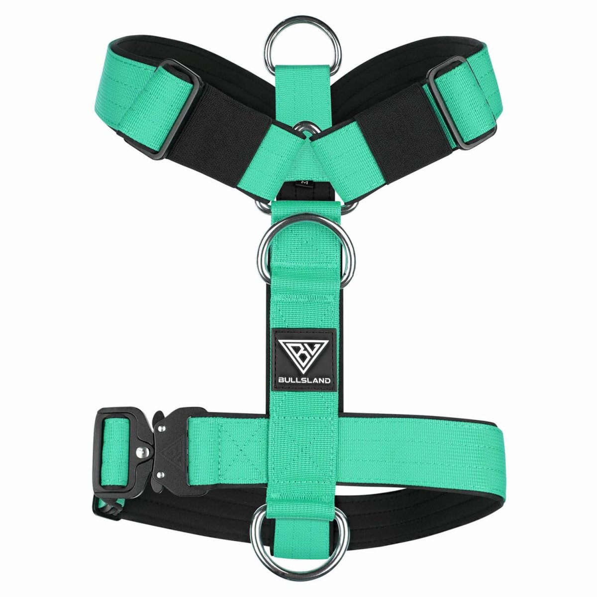 Premium Y-Hundegeschirr in Mint Grün mit gepolstertem Brustbereich und Sicherheitsverschluss.