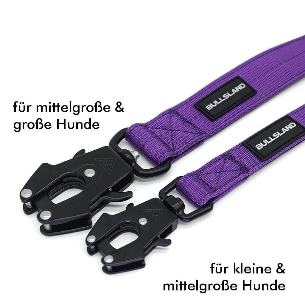 taktische hundeleinen im groessenvergleich in lila