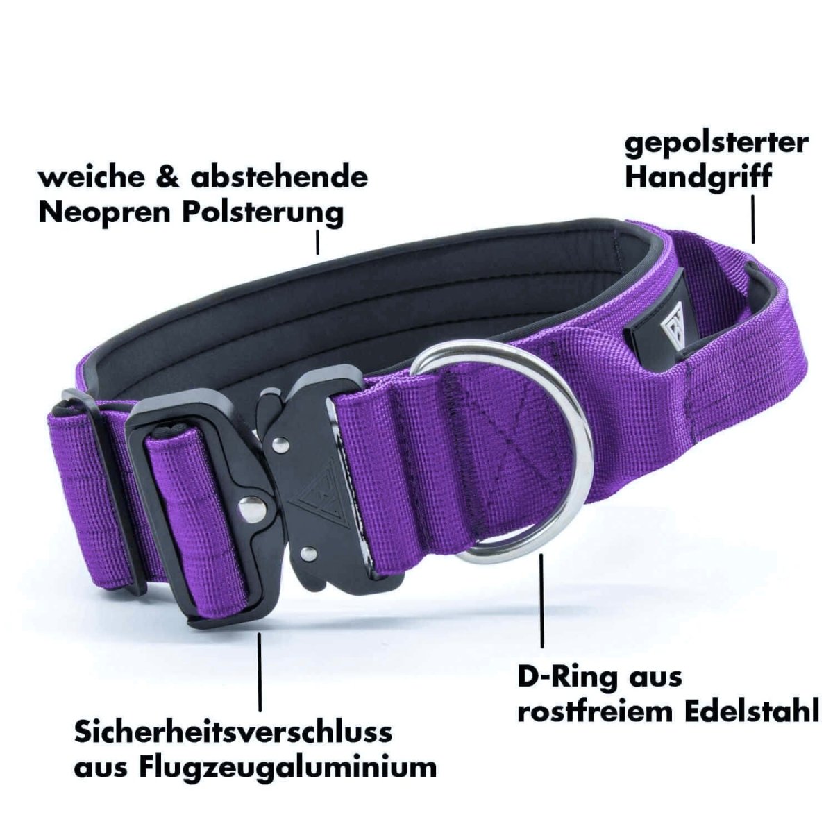 taktisches hundehalsband mit beschreibung in lila