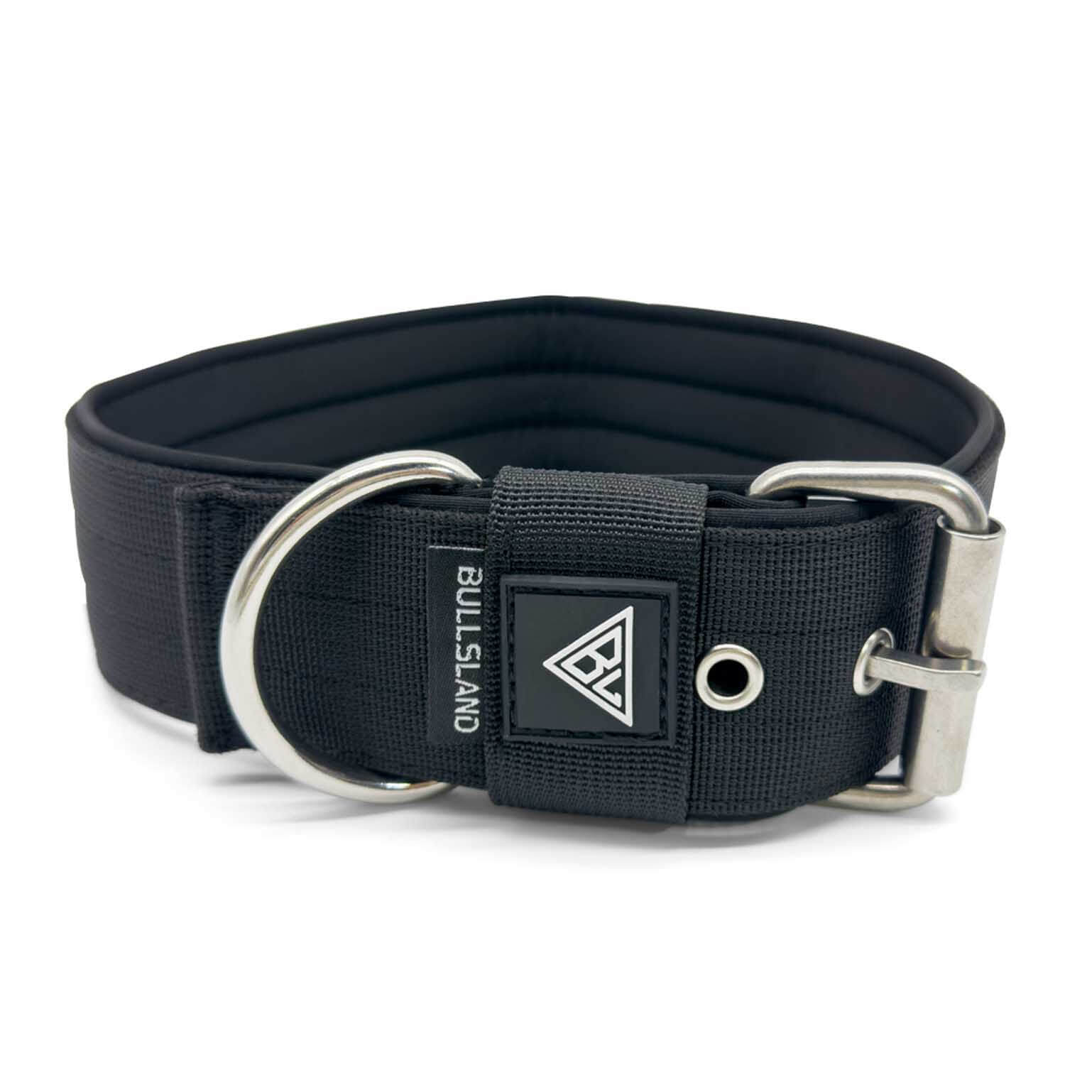 Schwarzes 5cm breites Nylonhalsband mit Edelstahl Dornschließe von Bullsland Dogwear