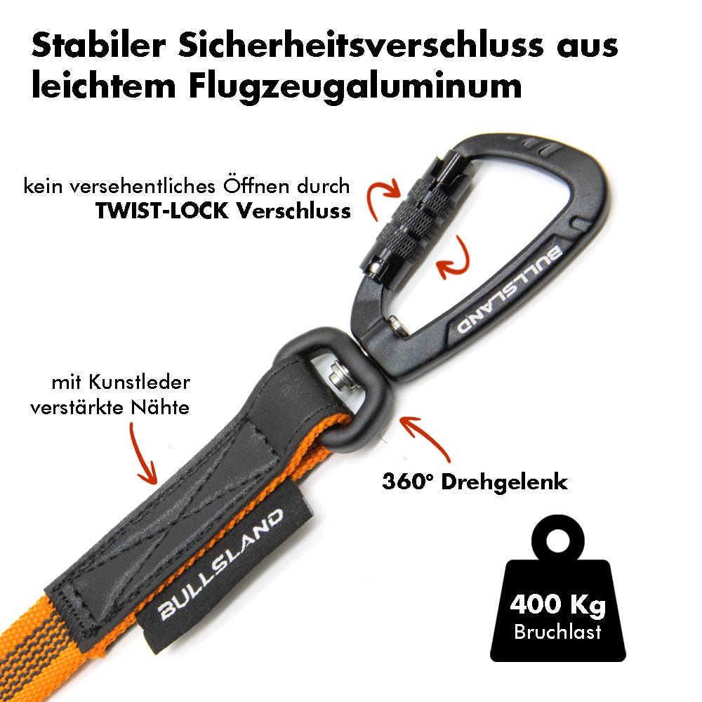 TWIST-Lock Sicherheitskarabiner aus Flugzeugaluminium mit 360° Drehgelenk, 400 kg Bruchlast.