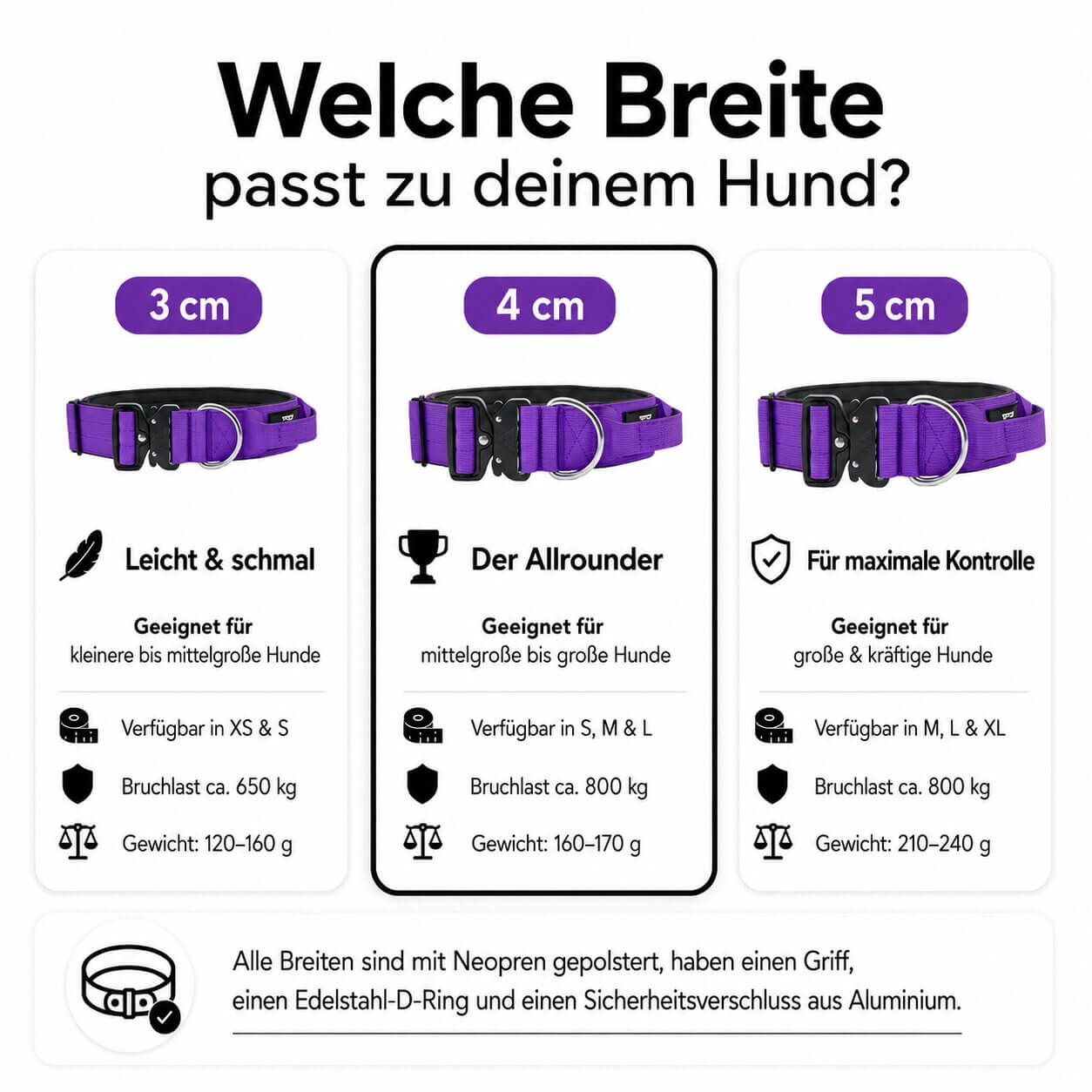 Taktisches Hundehalsband mit Griff - Purple