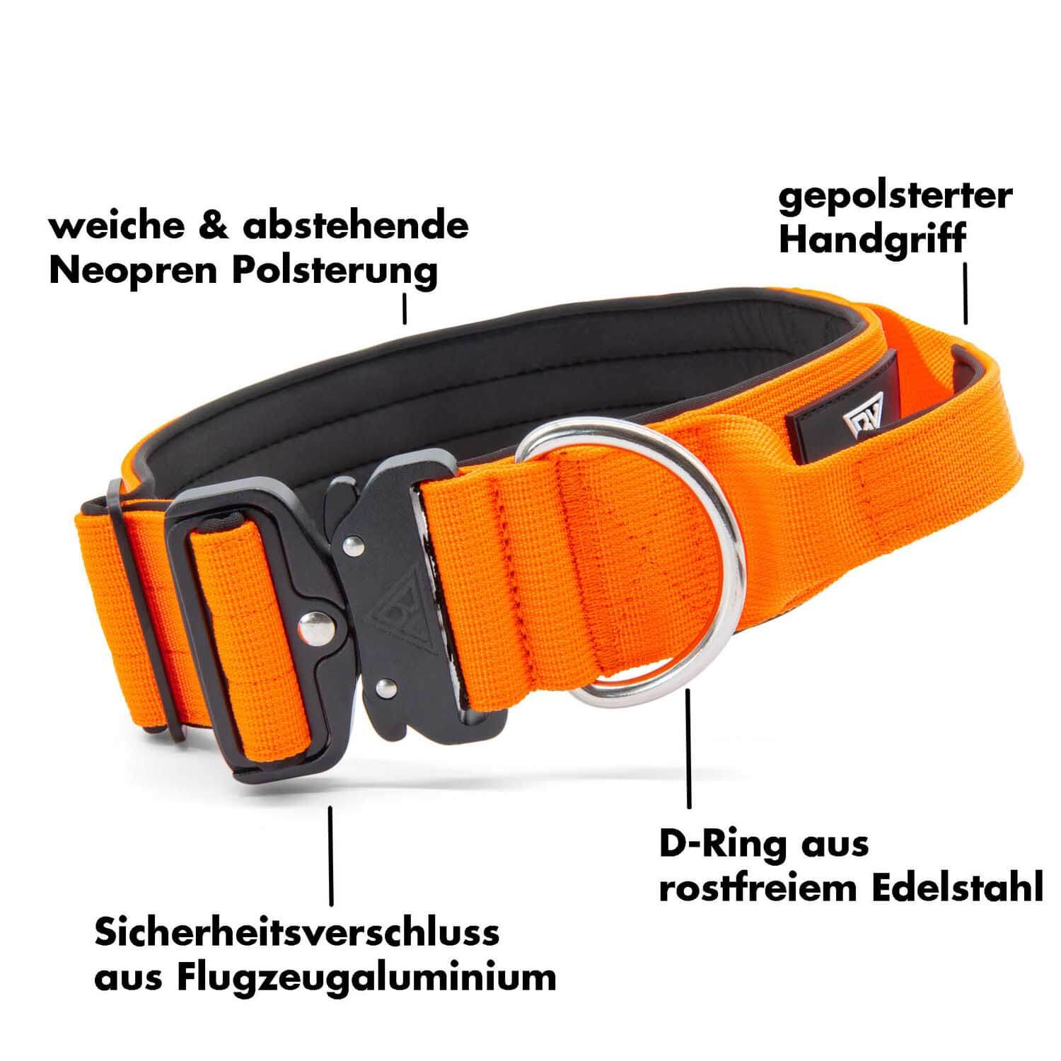 Taktisches Hundehalsband mit Griff von Bullsland Dogwear in Orange und deren Vorteile.