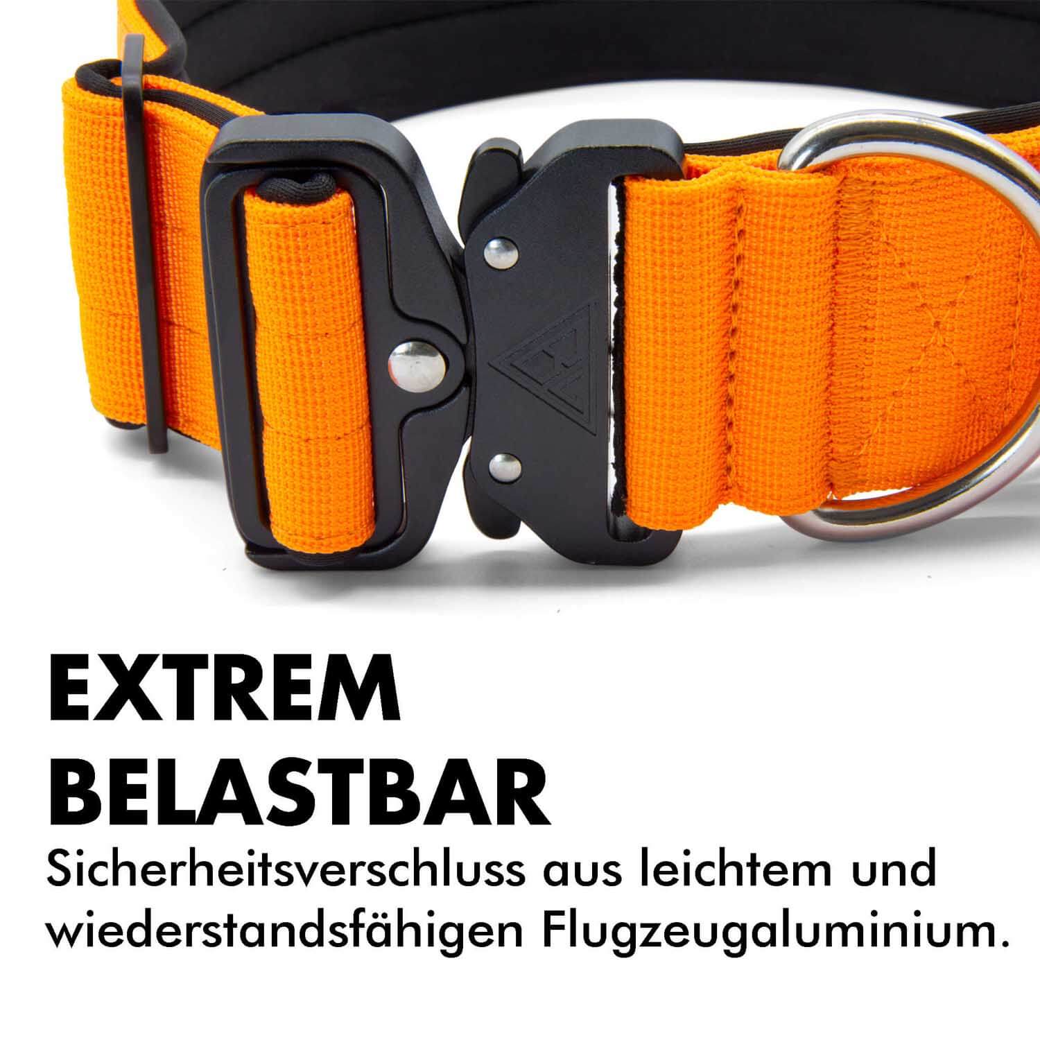 Sicherheitsverschluss vom taktischen Hundehalsband in Orange von Bullsland Dogwear.